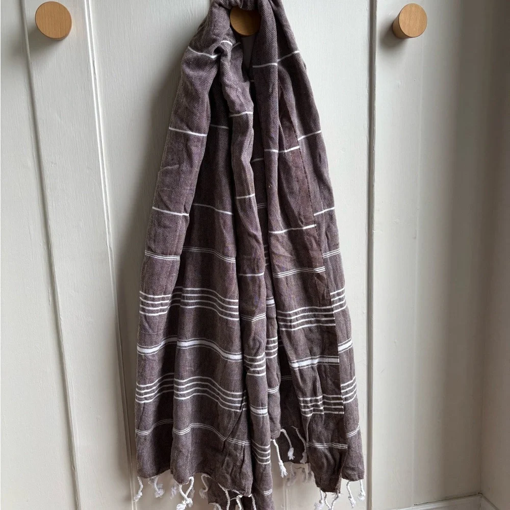 Amazon boho brown striped light weight beach towel with tassels